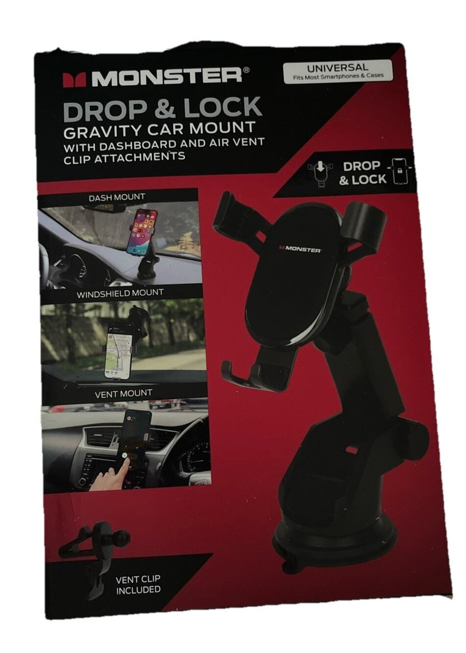 NEW MONSTER DROP & LOCK ALLOY GRAVITY DASHBOARD CAR MOUNT NEW